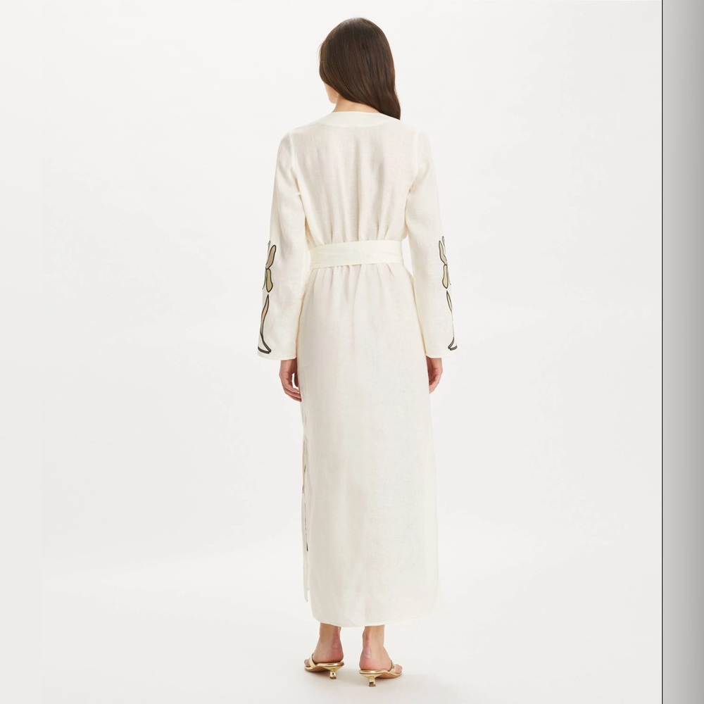 NWT $998 Tory Burch Belted Applique Cotton-trimmed Linen Kaftan - Picture 3 of 8
